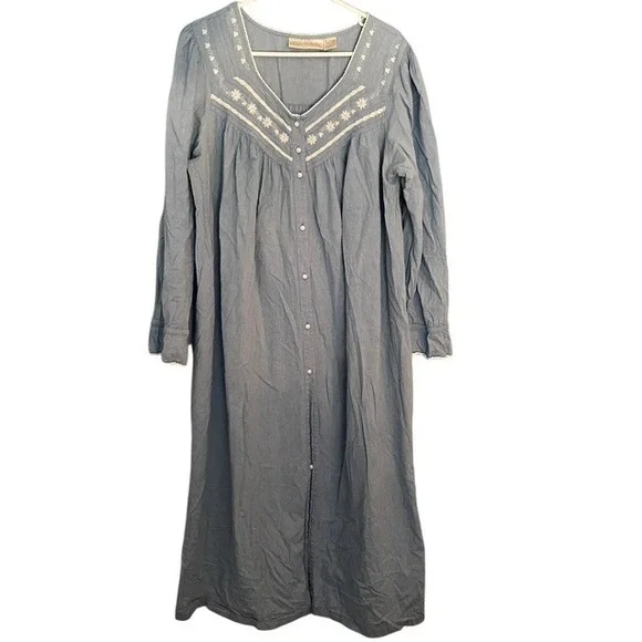 Gilligan & O'malley Dresses | Nightgown Long Sleeve Embroidered Cottagecore Dress Blue Size L | Color: Blue/White | Size: L | Homenglad's Closet